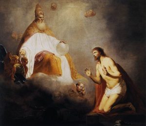 "De Grebber-God Inviting Christ to Sit on the Throne at His Right Hand" by Pieter de Grebber